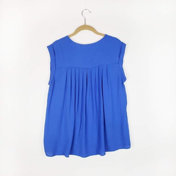 Rebecca Minkoff Silk Blouse Royal Blue Sleeveless Pleat Back Womens Size Small - Picture 2 of 10